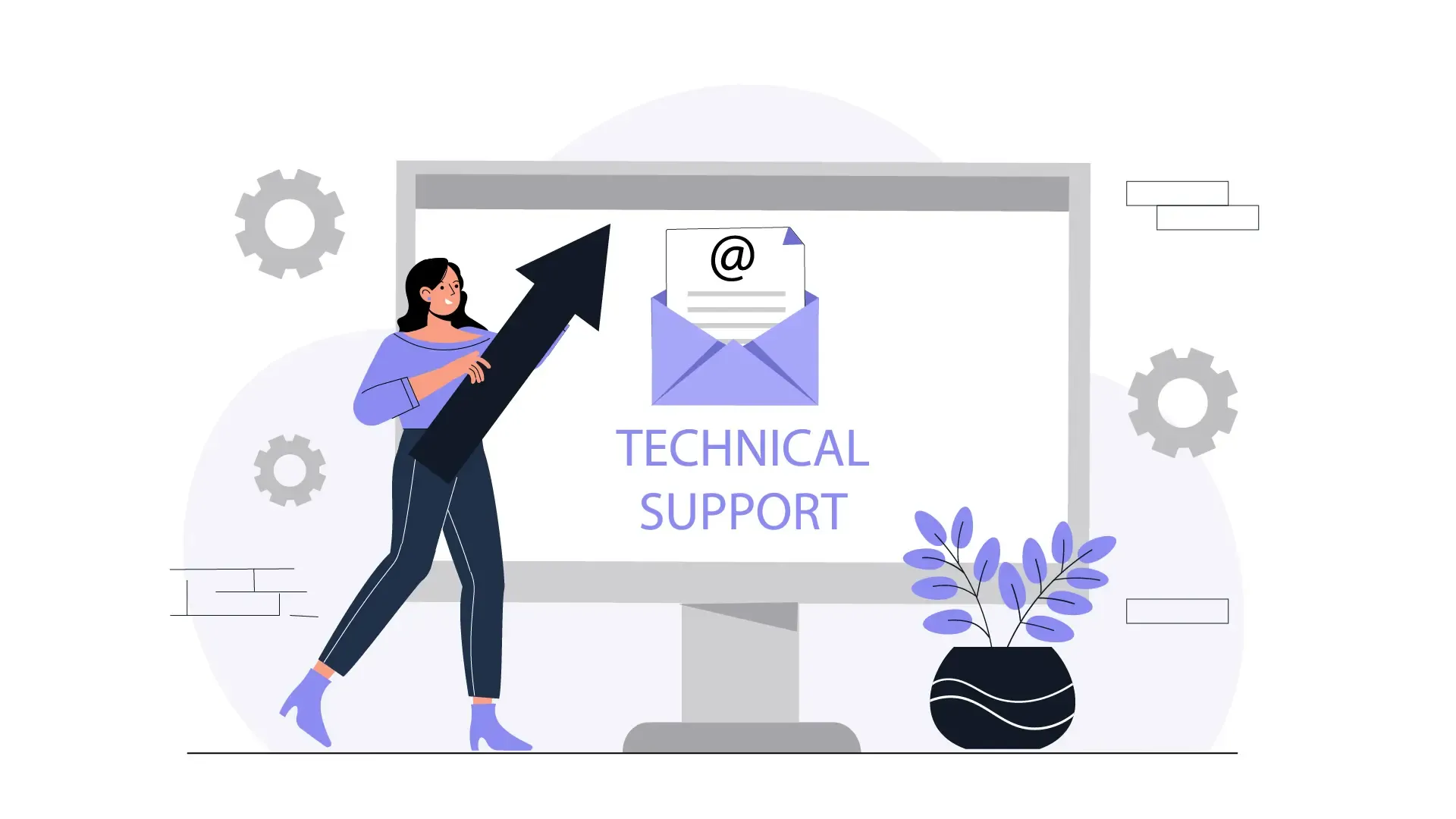 Woman Working on Technical Support and Troubleshooting Flat Illustration